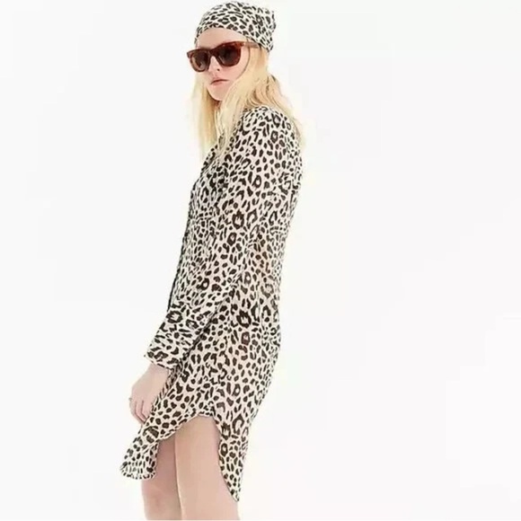 J. Crew 100% Cotton Animal Leopard Print Shirt-Dress Cover Up Size M - Picture 1 of 9